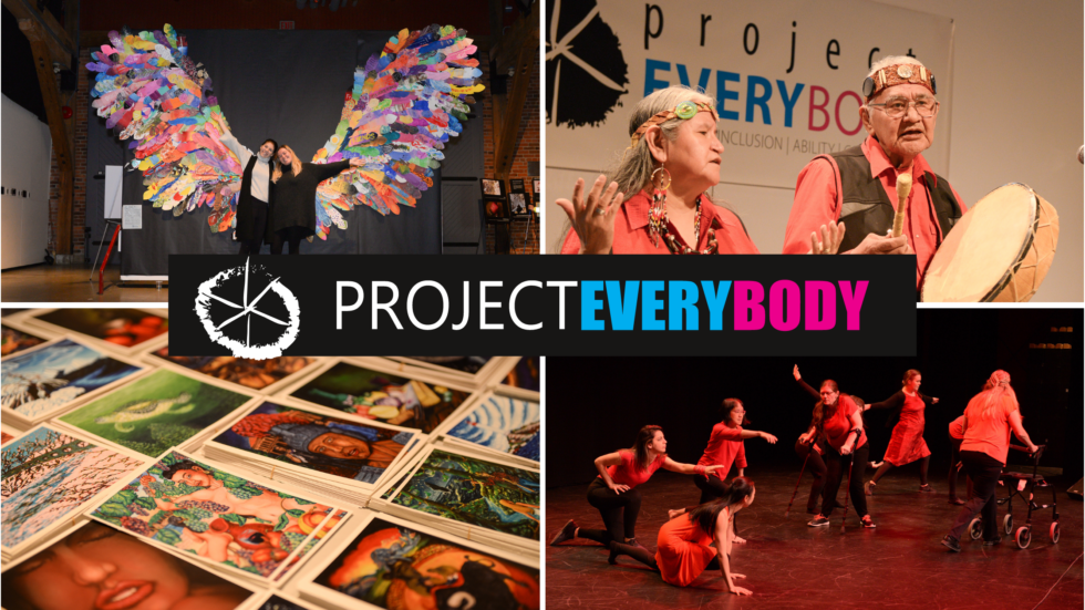 Project EveryBODY PEBCelebratesLive event (from top left to bottom right): Wing of Hope art mural, Territory Acknowledgement opening, posters at the Art Show & Sale, project All Bodies Dance performance at the PEB evening show. Photos were taken on Dec 3, 2018.