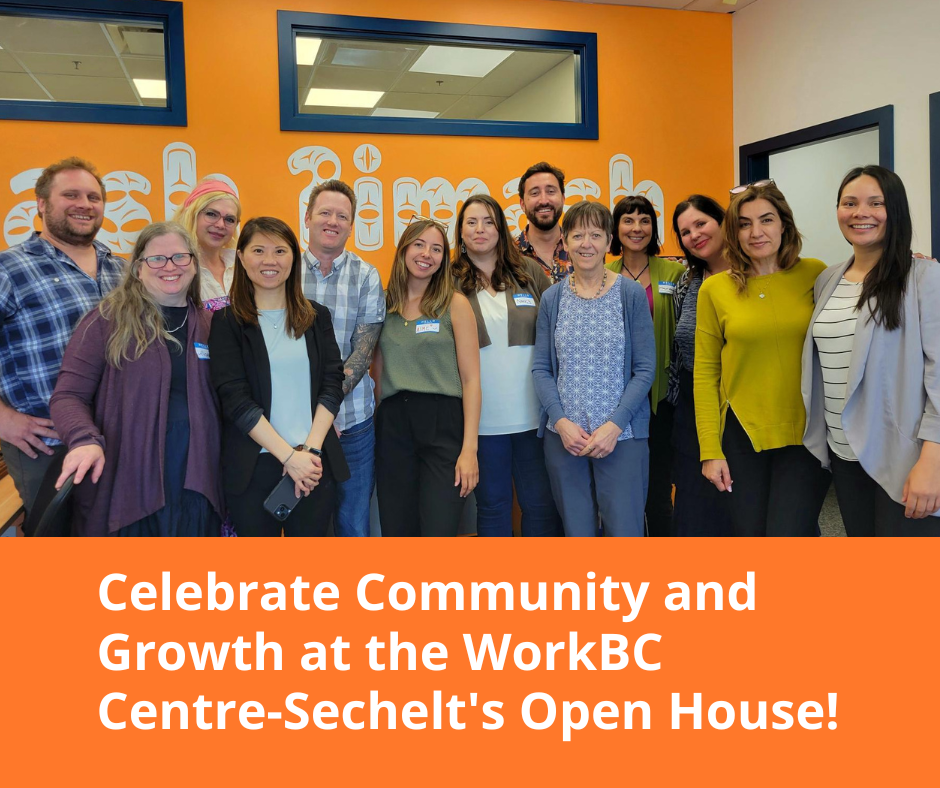 Sechelt team members standing in front of a bright orange wall.