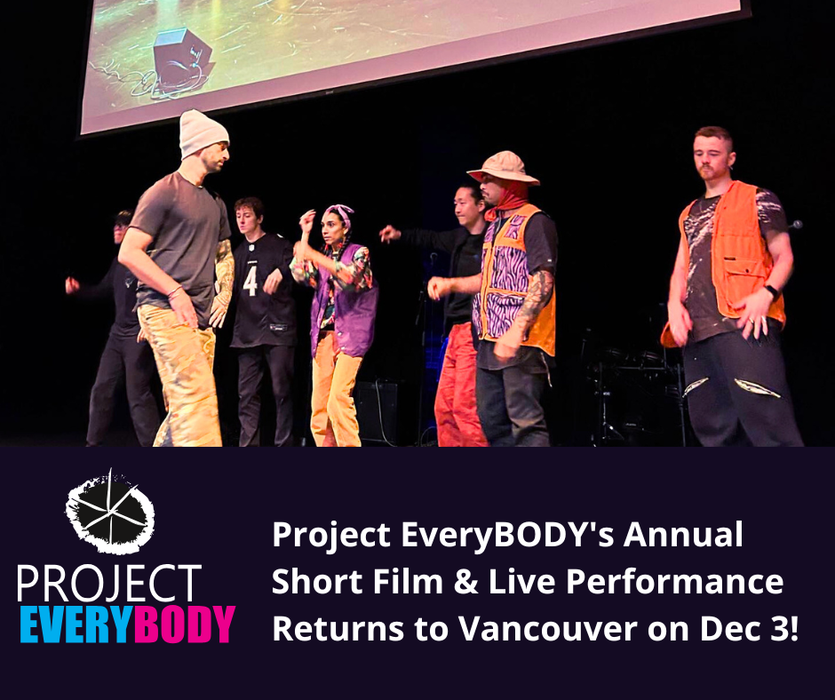 Group of six hip-hop performers with diverse styles and expressions dance on a stage, smiling confidently