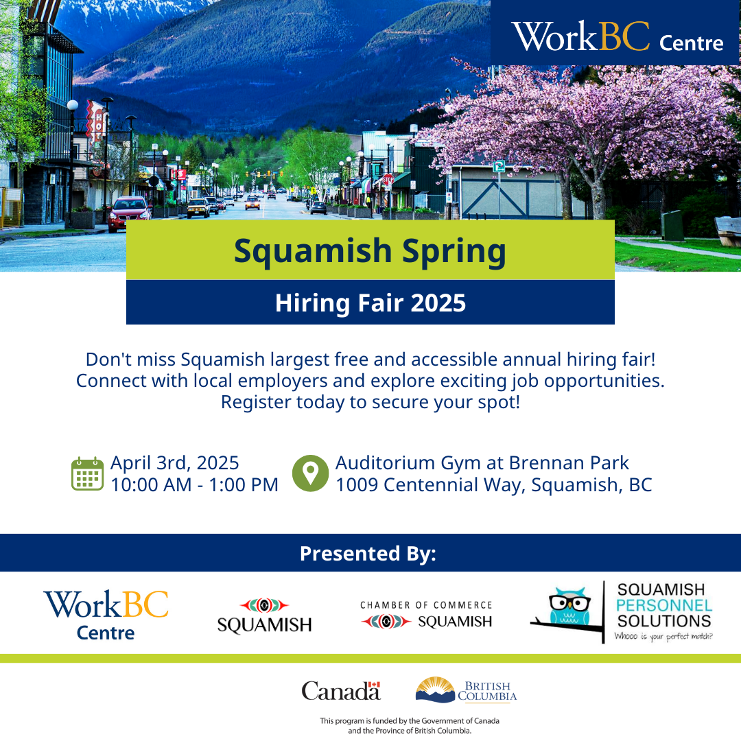 poster of the Squamish Hiring Fair on April 3, 2025