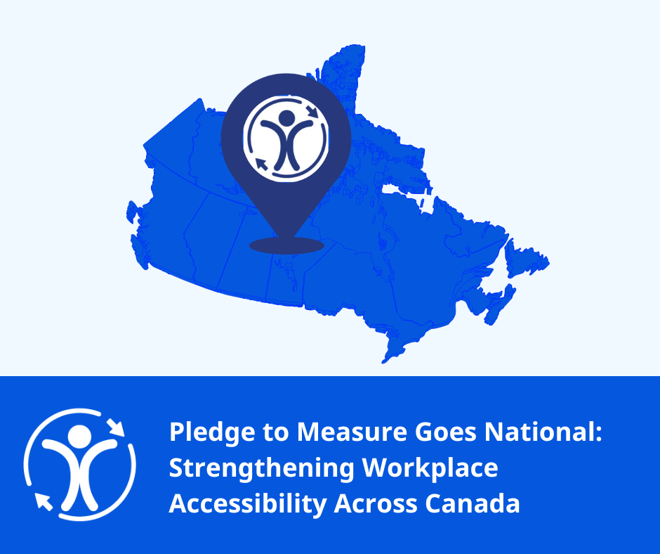 Pledge to Measure Goes National graphic with Pledge logo on Canada map